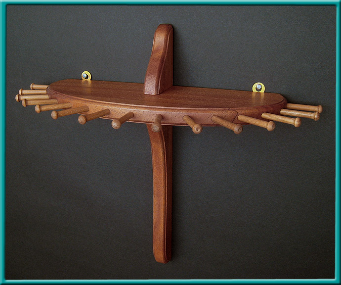 African Mahogany 9-Peg Large Single-Tier Necklace Holder Close-up